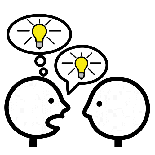 Pictograma que representa unha persoa compartindo unha idea con outra