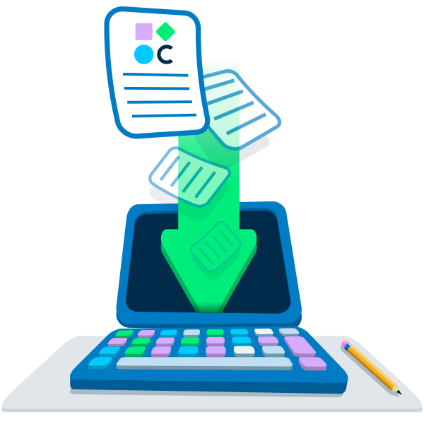 Imaxe do material descargable no proxecto cREAgal. Amosa unha frecha de descarga de documentos nun computador portátil